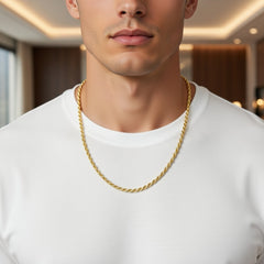 Men’s 14K Yellow Gold Rope Chain Necklace – 4.5MM Width