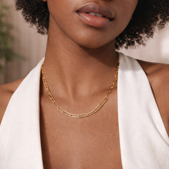 14K Solid Gold Paperclip Chain Necklace – Minimalist Rectangle Link, 1.9mm–3.4mm, 16–20 Inch Layering Choker
