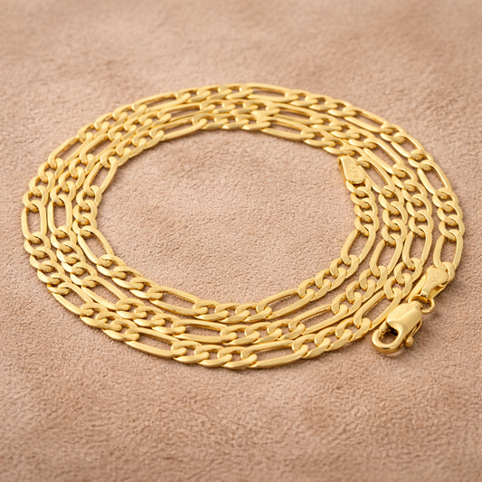14K Yellow Gold Solid Figaro Chain Necklace – 3.2mm Classic Link, Multiple Length Options
