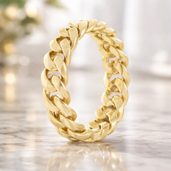 14K Yellow Gold 5mm Miami Cuban Curb Link Ring (Sizes 6–9)
